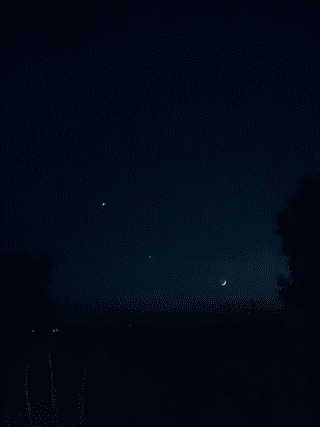 Venus, Jupiter, and a crescent moon in the night sky